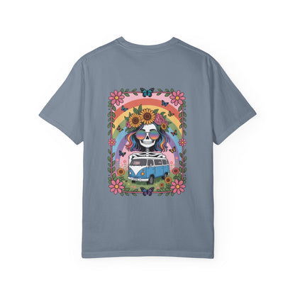 Day of the Dead VW Bus T-Shirt — Sugar Skull, Sunflower & Rainbow Hippie Tee