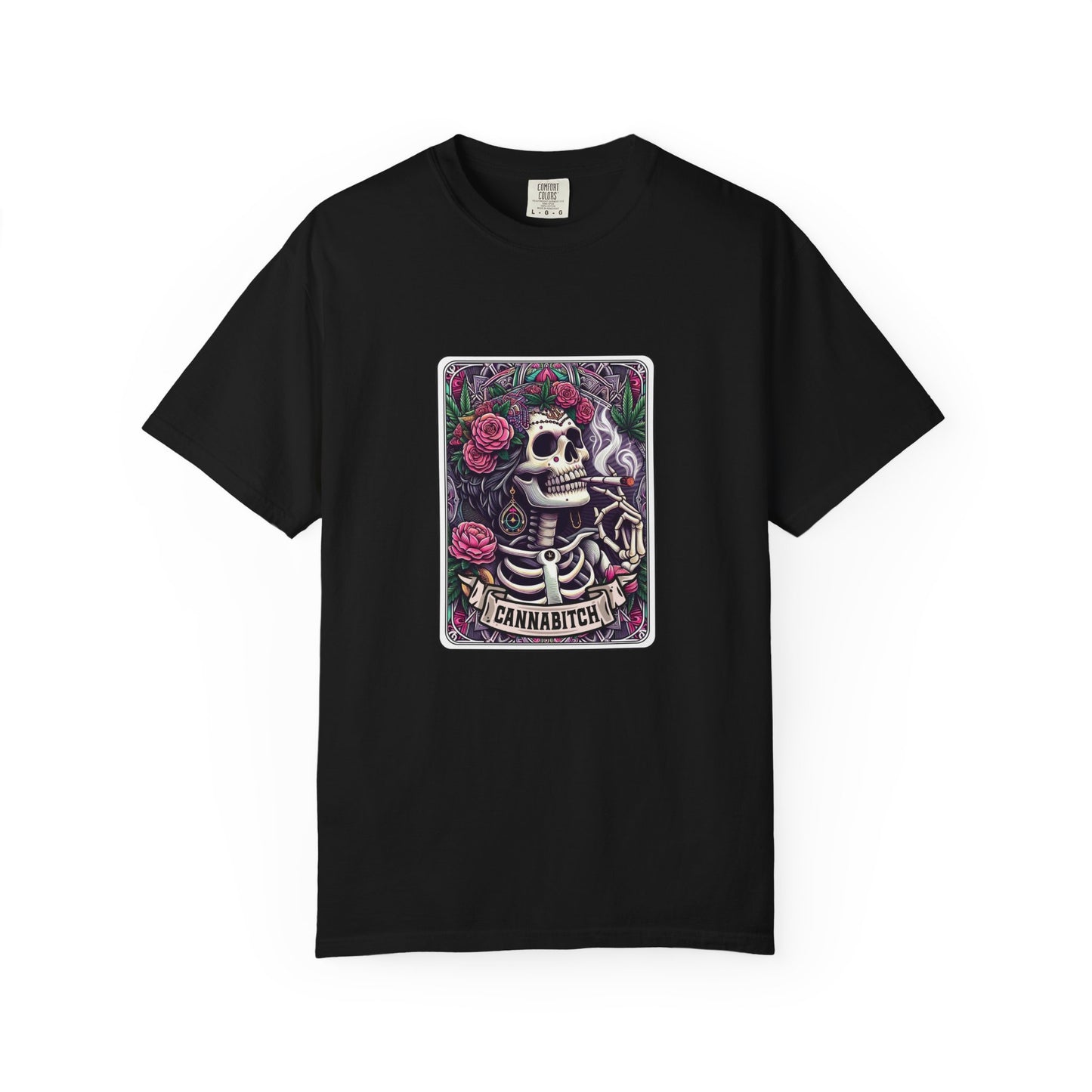 T‑Shirt — 'Cannabitch' Skull & Roses Graphic Tee