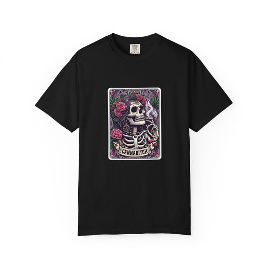 T‑Shirt — 'Cannabitch' Skull & Roses Graphic Tee