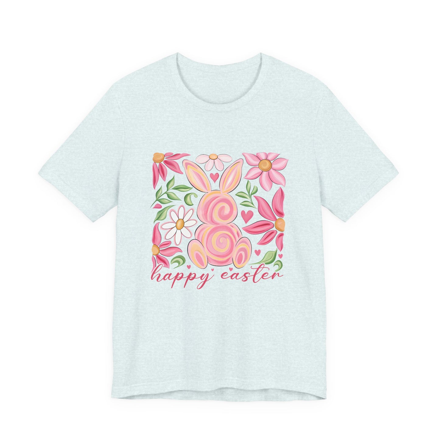 Easter Floral Bunny T-Shirt — "Happy Easter" Pastel Spring Tee