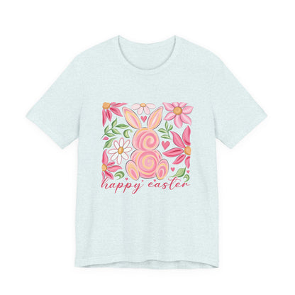 Easter Floral Bunny T-Shirt — "Happy Easter" Pastel Spring Tee