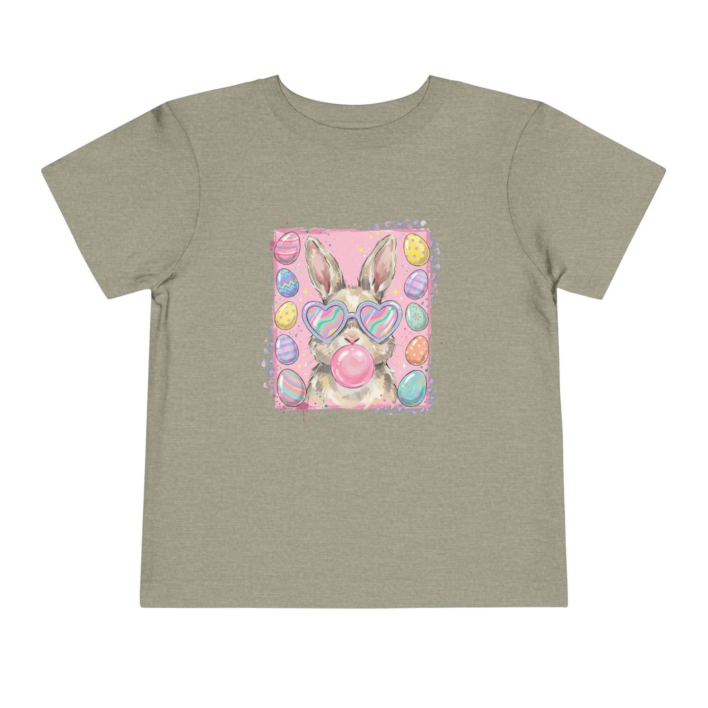 Toddler Tee — Pastel Bunny with Heart Sunglasses & Bubbles Cute Kids Shirt