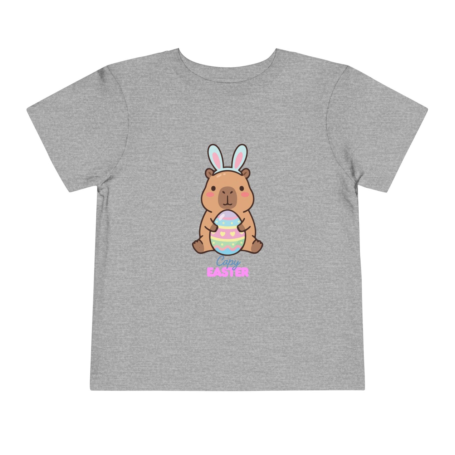 Toddler Tee — Cute Capybara Holding Easter Egg | "Happy Easter" Kids Shirt