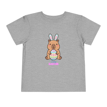 Toddler Tee — Cute Capybara Holding Easter Egg | "Happy Easter" Kids Shirt