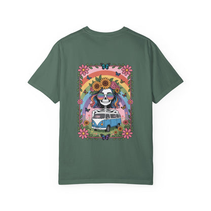 Day of the Dead VW Bus T-Shirt — Sugar Skull, Sunflower & Rainbow Hippie Tee