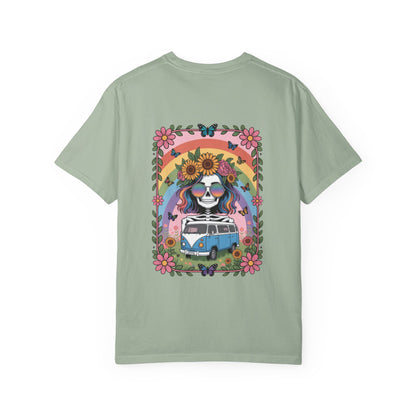 Day of the Dead VW Bus T-Shirt — Sugar Skull, Sunflower & Rainbow Hippie Tee