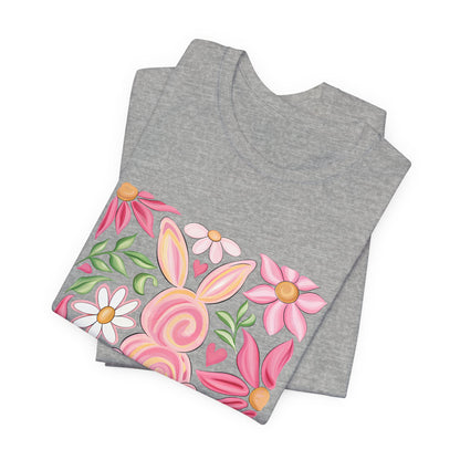 Easter Floral Bunny T-Shirt — "Happy Easter" Pastel Spring Tee