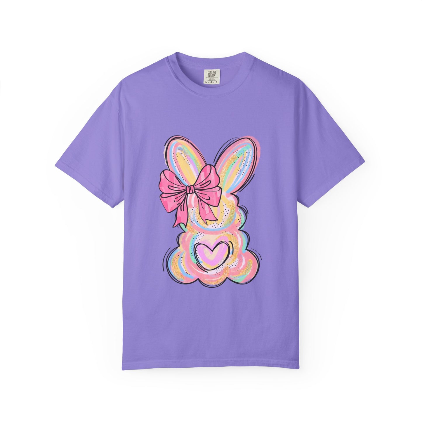 Easter Pastel Bunny T-Shirt — Cute Heart & Bow Graphic