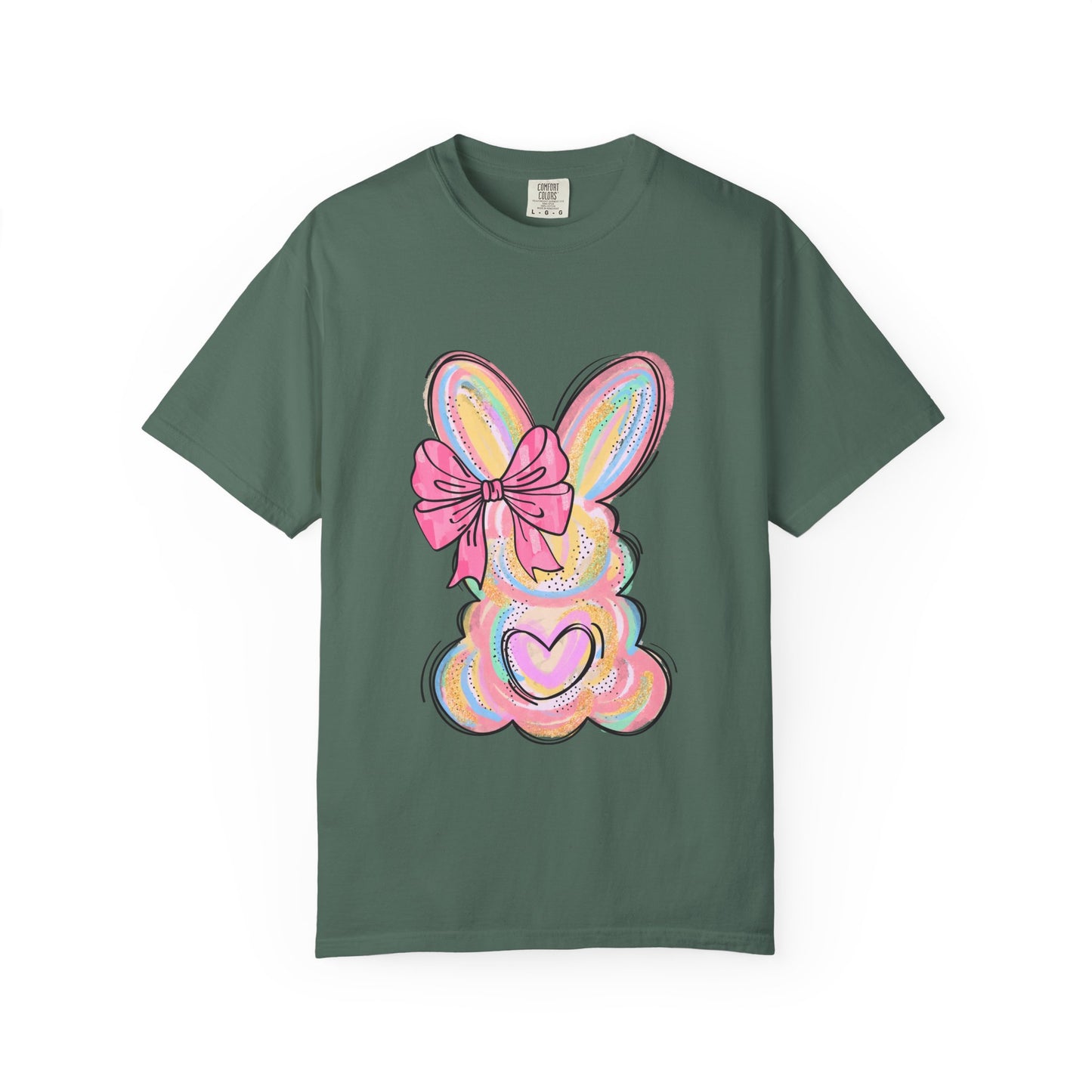 Easter Pastel Bunny T-Shirt — Cute Heart & Bow Graphic