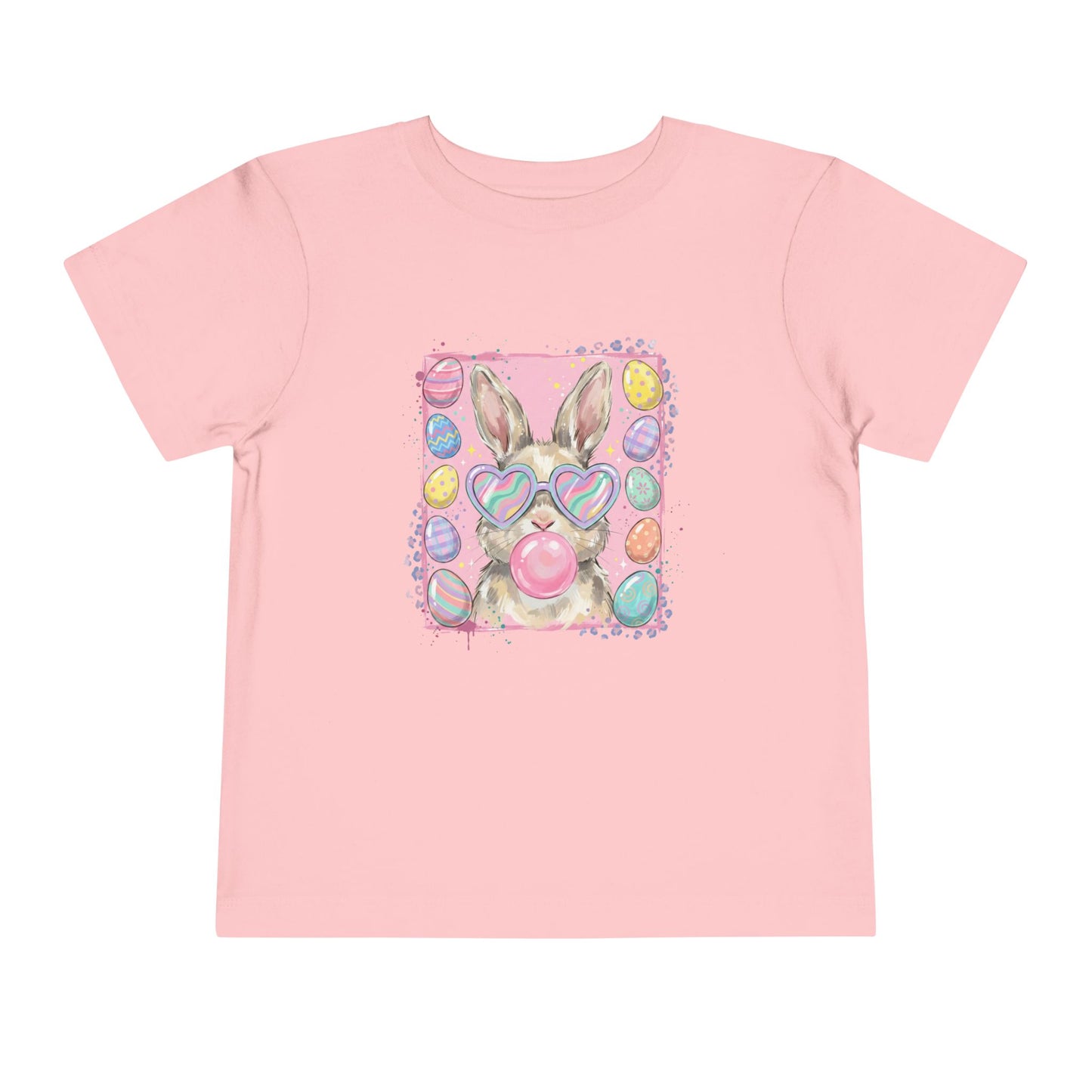 Toddler Tee — Pastel Bunny with Heart Sunglasses & Bubbles Cute Kids Shirt