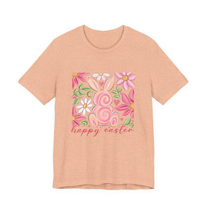 Easter Floral Bunny T-Shirt — "Happy Easter" Pastel Spring Tee