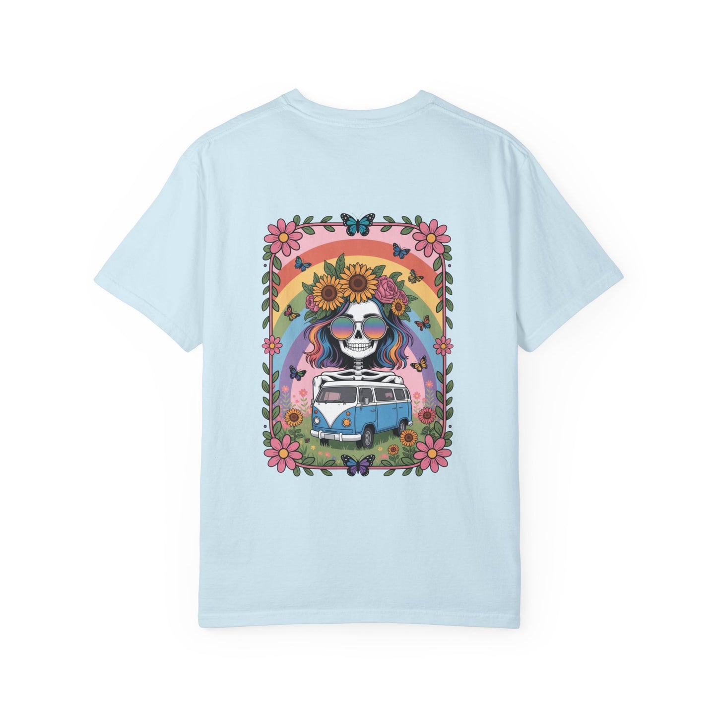 Day of the Dead VW Bus T-Shirt — Sugar Skull, Sunflower & Rainbow Hippie Tee