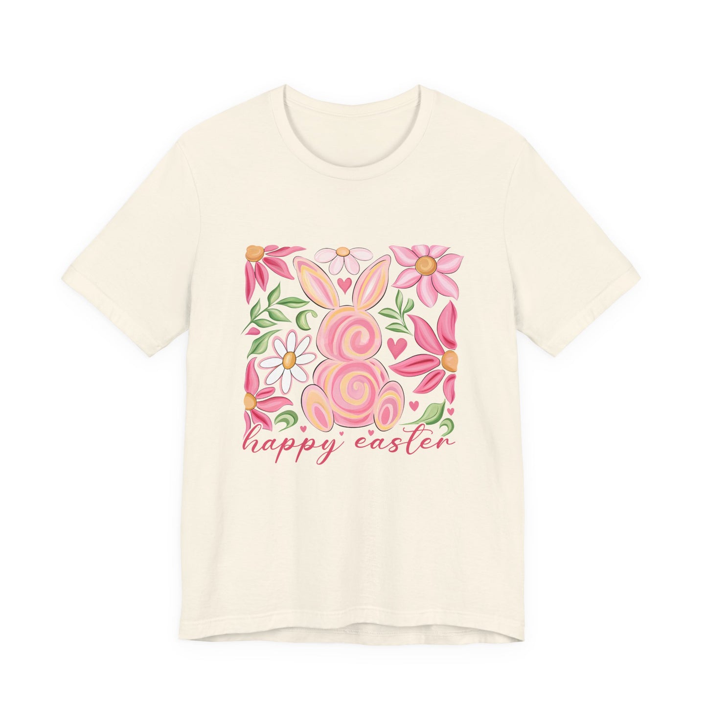 Easter Floral Bunny T-Shirt — "Happy Easter" Pastel Spring Tee