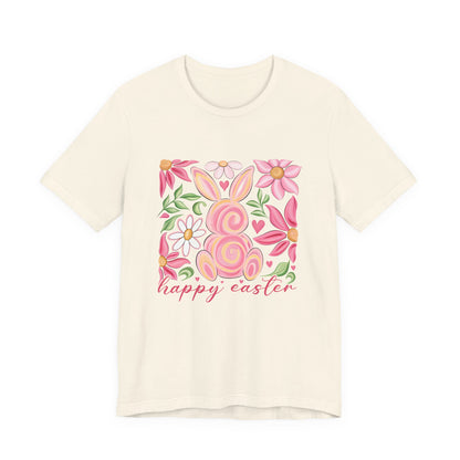 Easter Floral Bunny T-Shirt — "Happy Easter" Pastel Spring Tee
