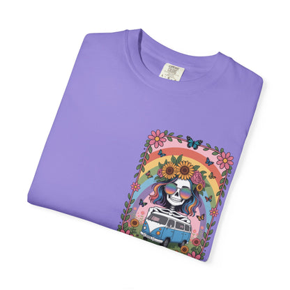 Day of the Dead VW Bus T-Shirt — Sugar Skull, Sunflower & Rainbow Hippie Tee