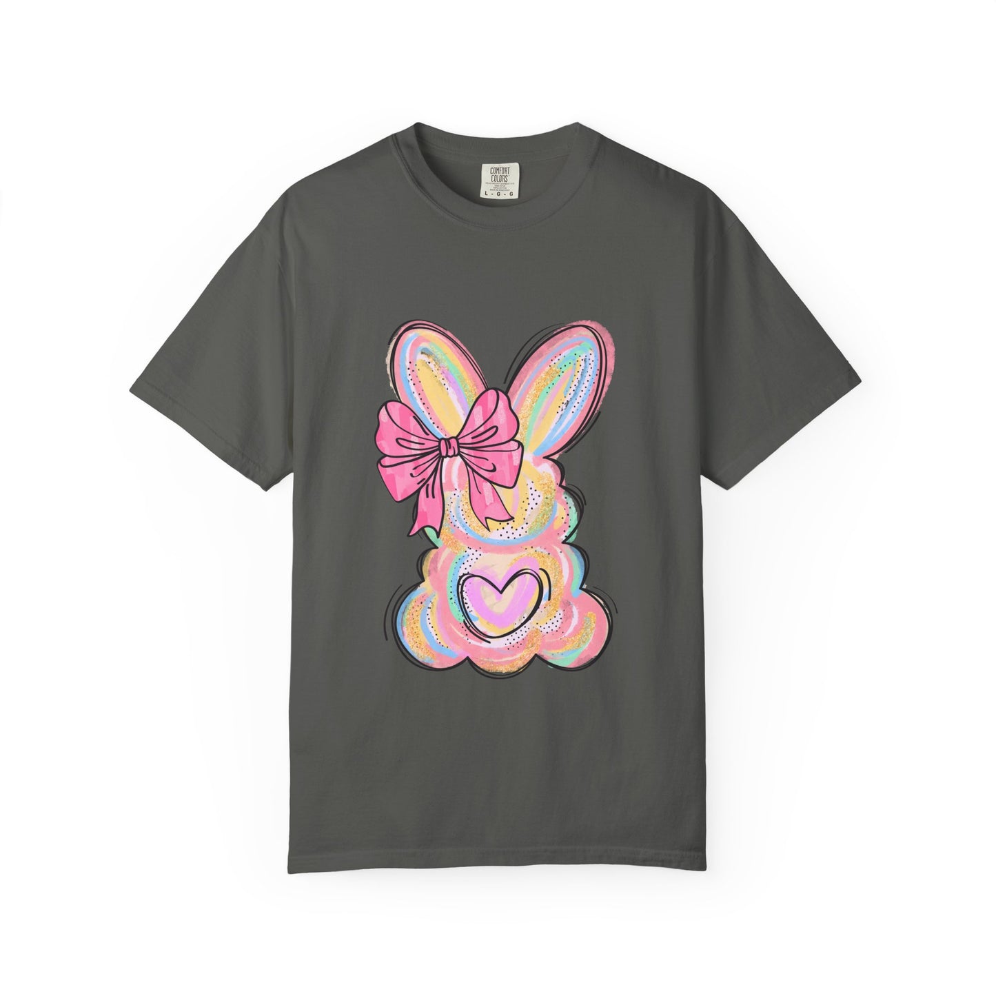 Easter Pastel Bunny T-Shirt — Cute Heart & Bow Graphic