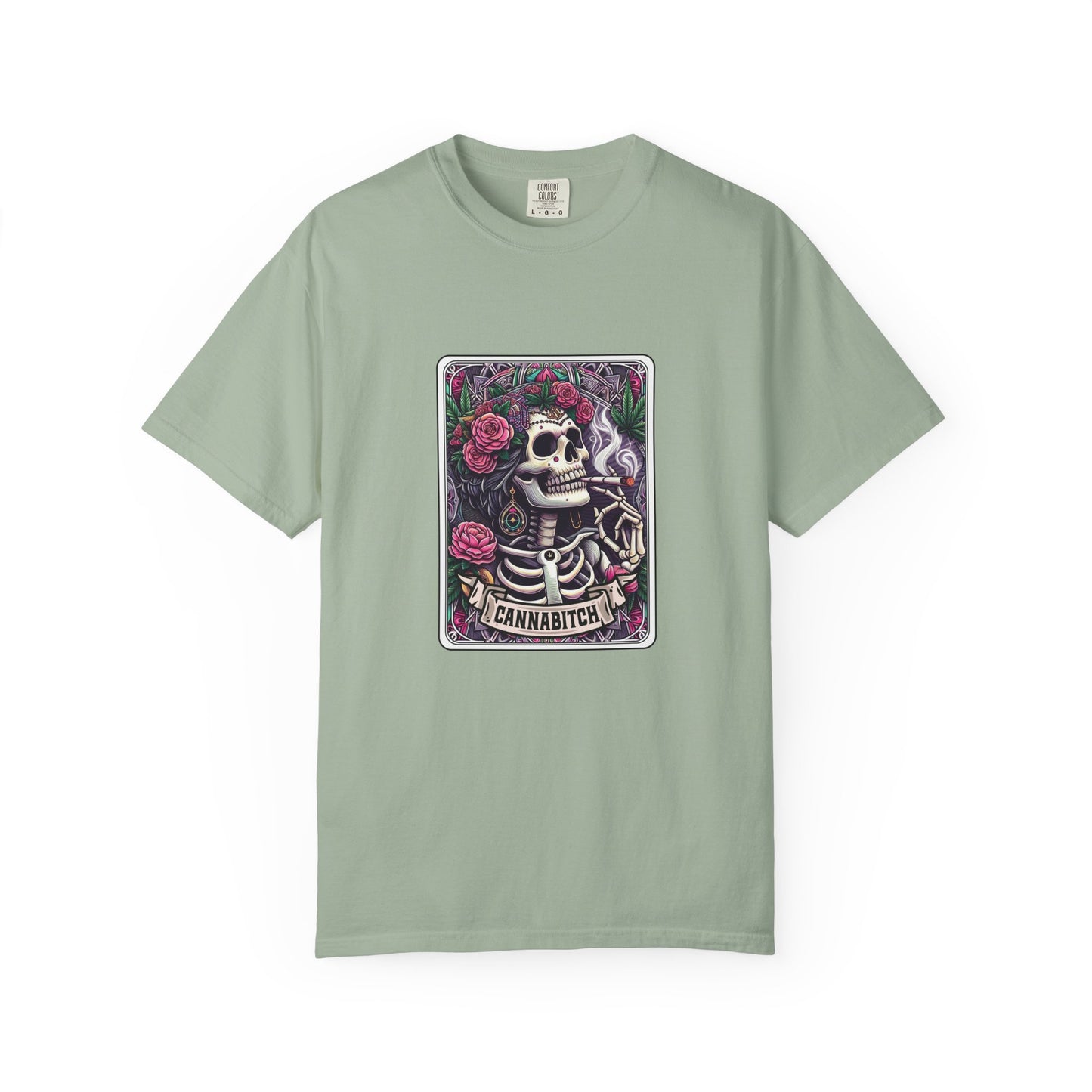 T‑Shirt — 'Cannabitch' Skull & Roses Graphic Tee