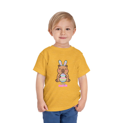 Toddler Tee — Cute Capybara Holding Easter Egg | "Happy Easter" Kids Shirt