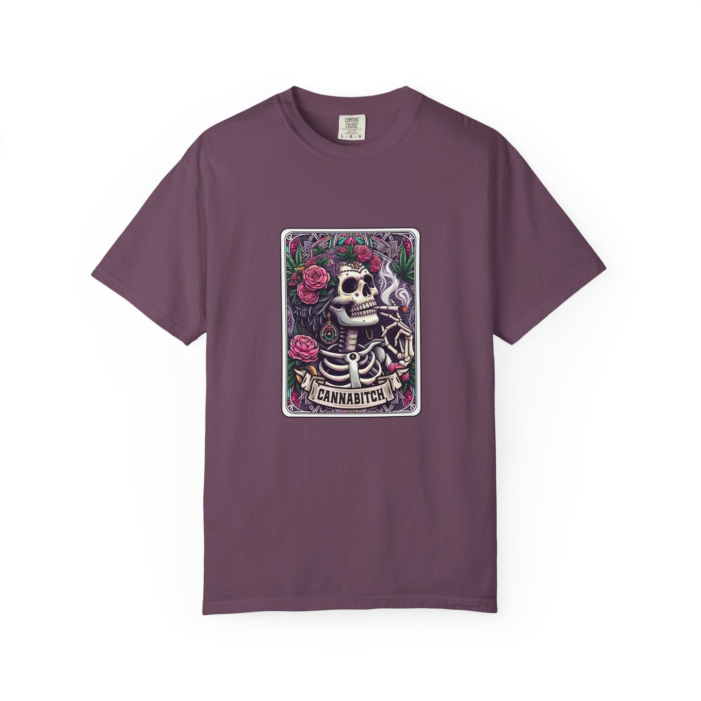 T‑Shirt — 'Cannabitch' Skull & Roses Graphic Tee