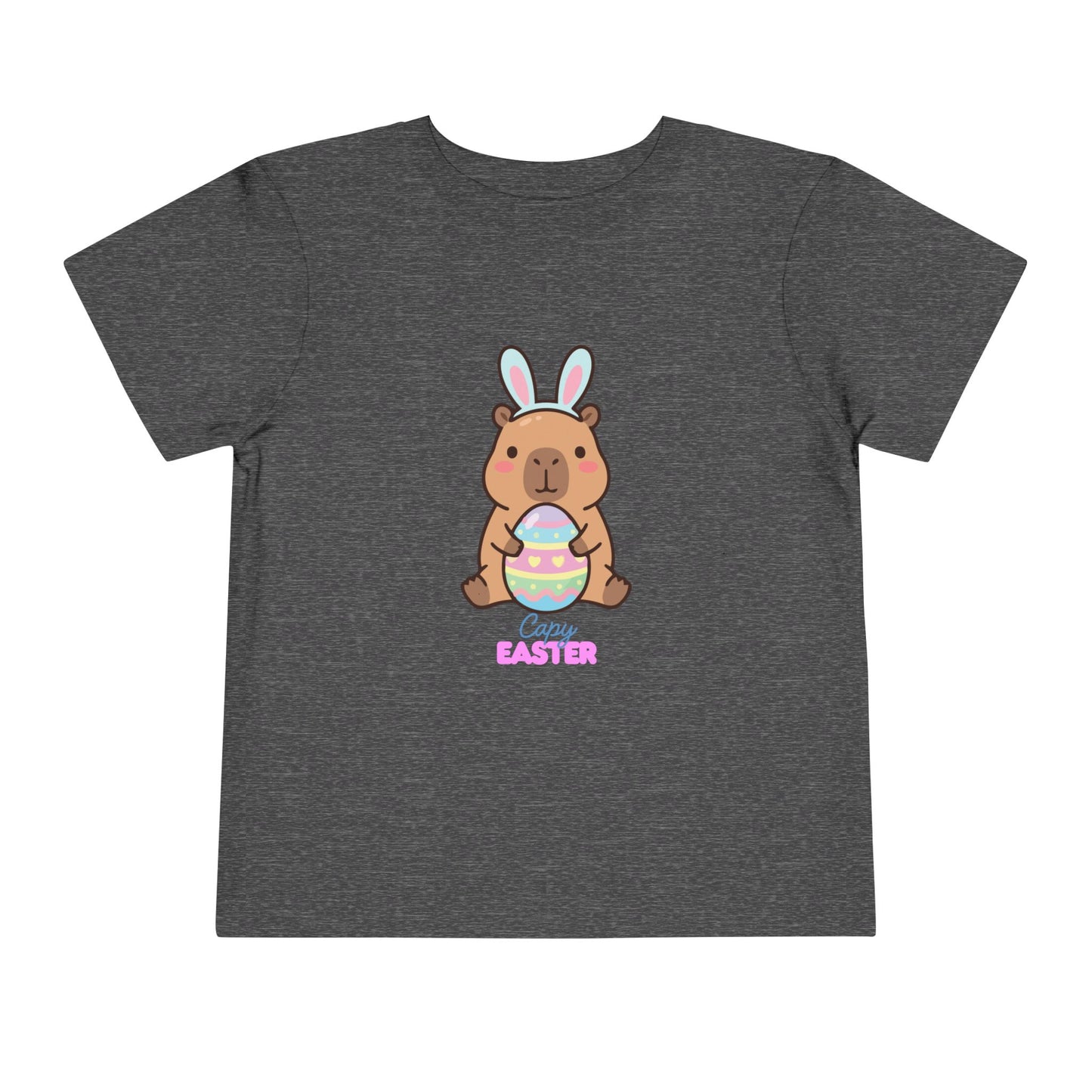 Toddler Tee — Cute Capybara Holding Easter Egg | "Happy Easter" Kids Shirt