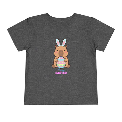 Toddler Tee — Cute Capybara Holding Easter Egg | "Happy Easter" Kids Shirt