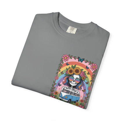 Day of the Dead VW Bus T-Shirt — Sugar Skull, Sunflower & Rainbow Hippie Tee