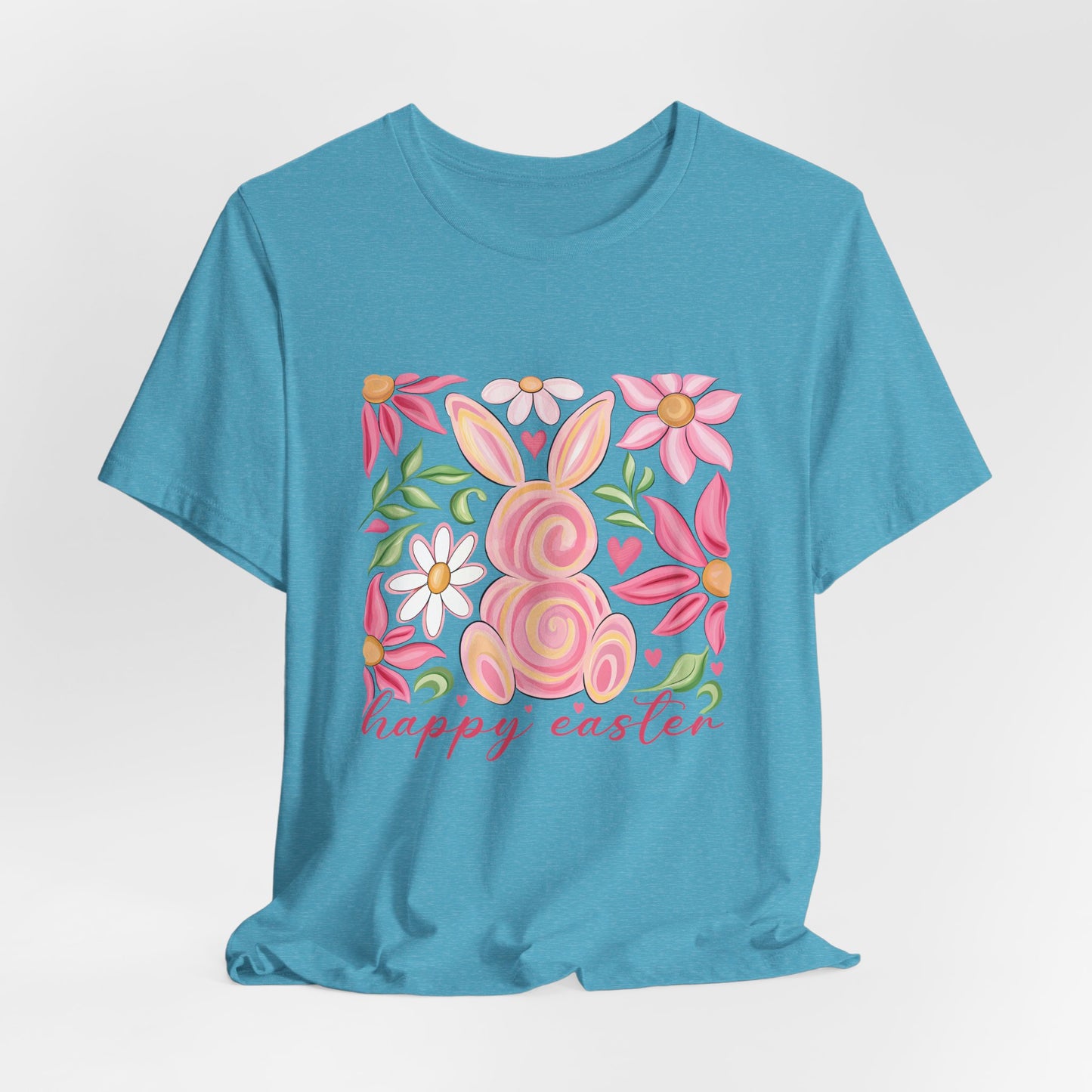 Easter Floral Bunny T-Shirt — "Happy Easter" Pastel Spring Tee