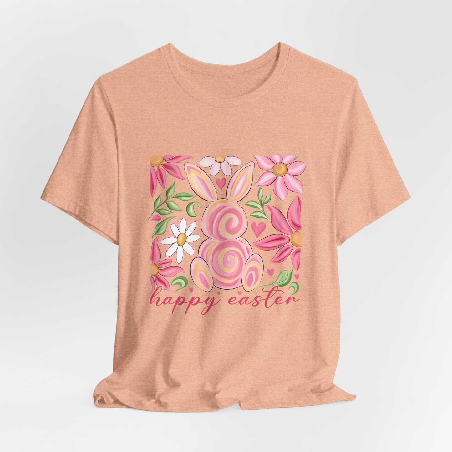 Easter Floral Bunny T-Shirt — "Happy Easter" Pastel Spring Tee