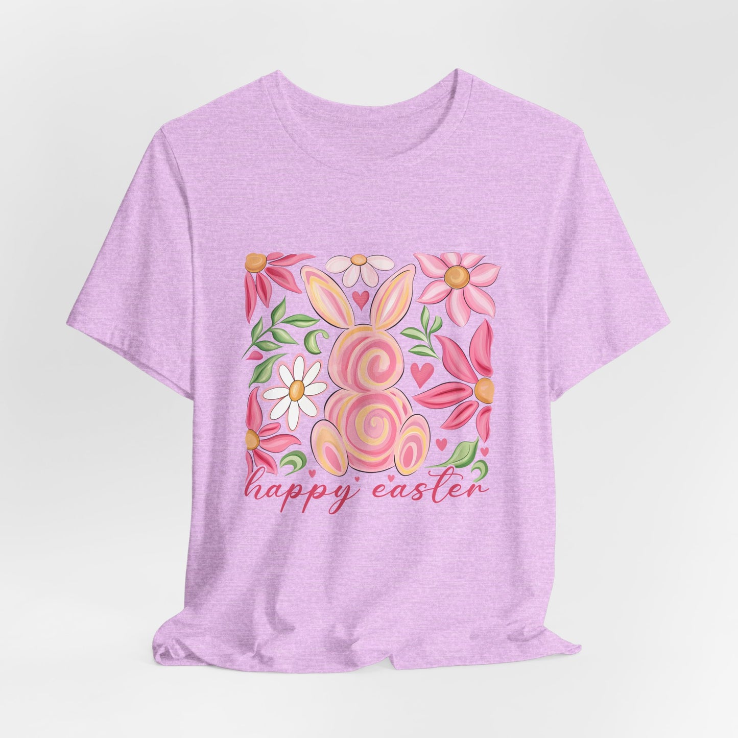 Easter Floral Bunny T-Shirt — "Happy Easter" Pastel Spring Tee