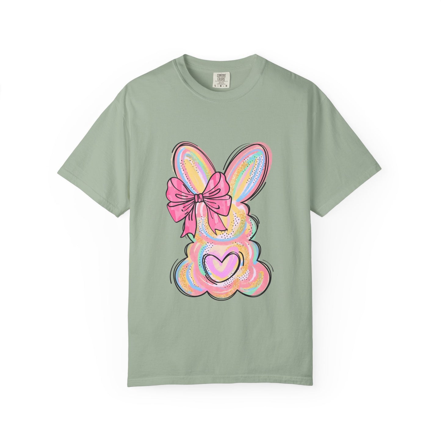Easter Pastel Bunny T-Shirt — Cute Heart & Bow Graphic