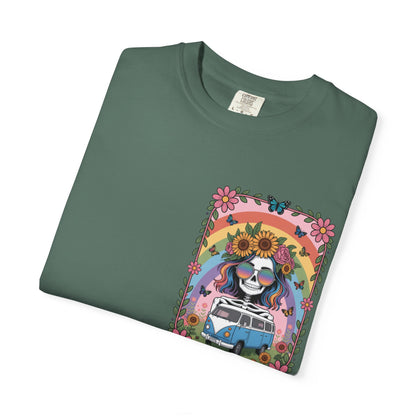 Day of the Dead VW Bus T-Shirt — Sugar Skull, Sunflower & Rainbow Hippie Tee