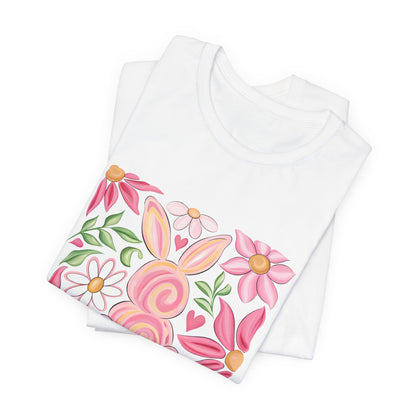Easter Floral Bunny T-Shirt — "Happy Easter" Pastel Spring Tee