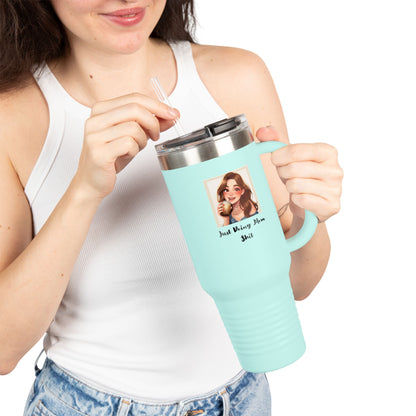 40oz Insulated Travel Mug – “Just Doing Mom Shit”