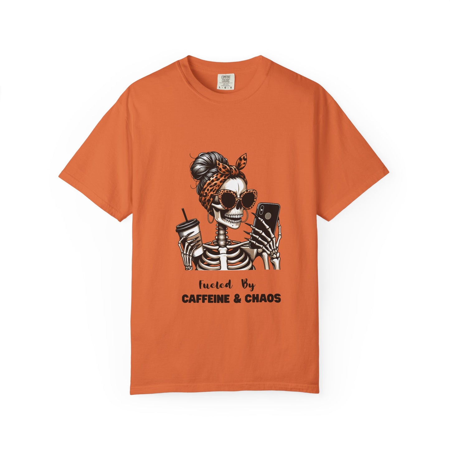 Caffeine & Chaos Skeleton Graphic T-Shirt | Coffee Skull Tee