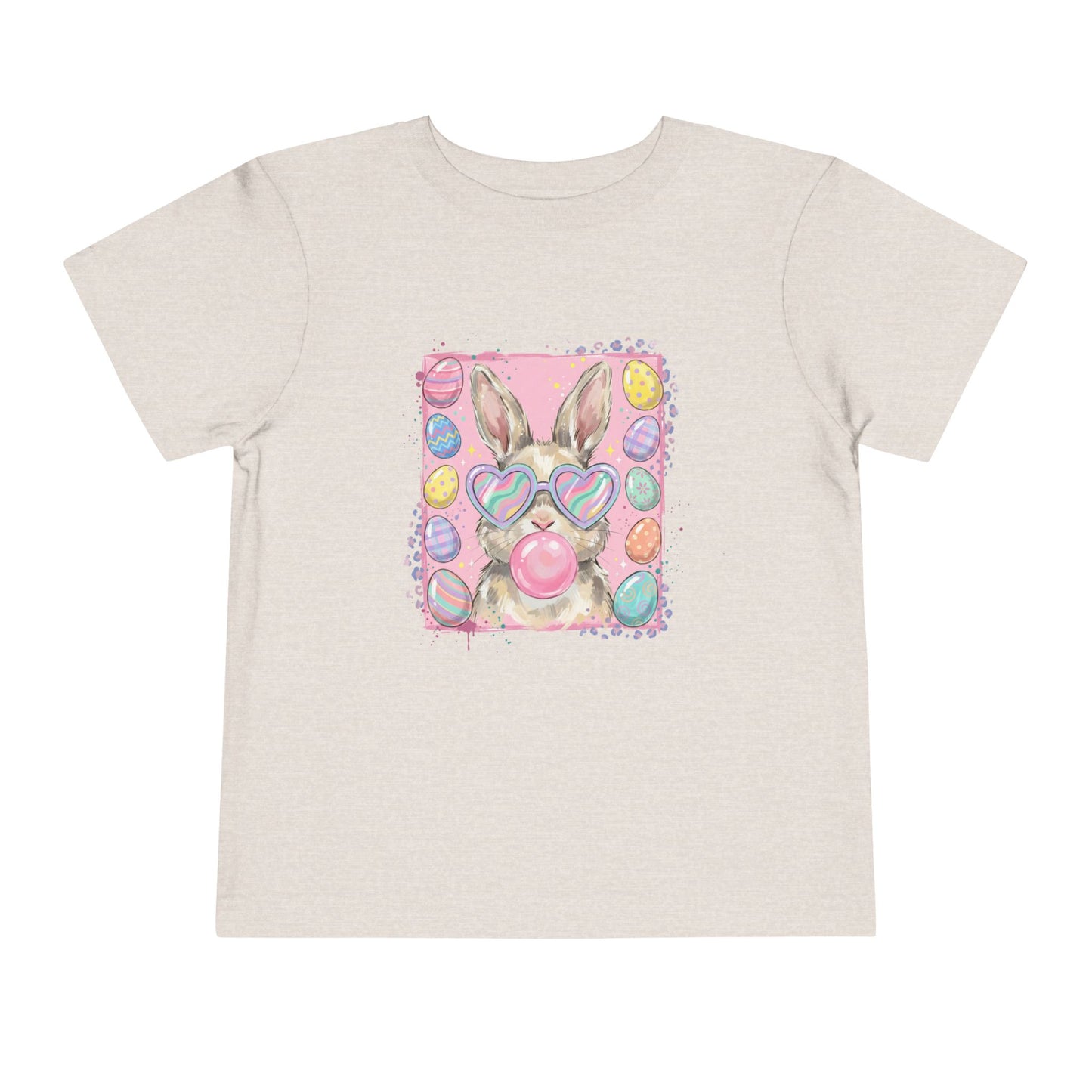 Toddler Tee — Pastel Bunny with Heart Sunglasses & Bubbles Cute Kids Shirt