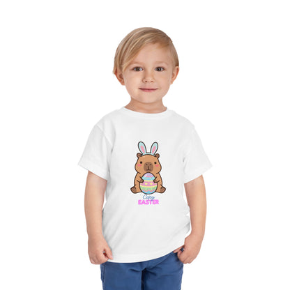 Toddler Tee — Cute Capybara Holding Easter Egg | "Happy Easter" Kids Shirt