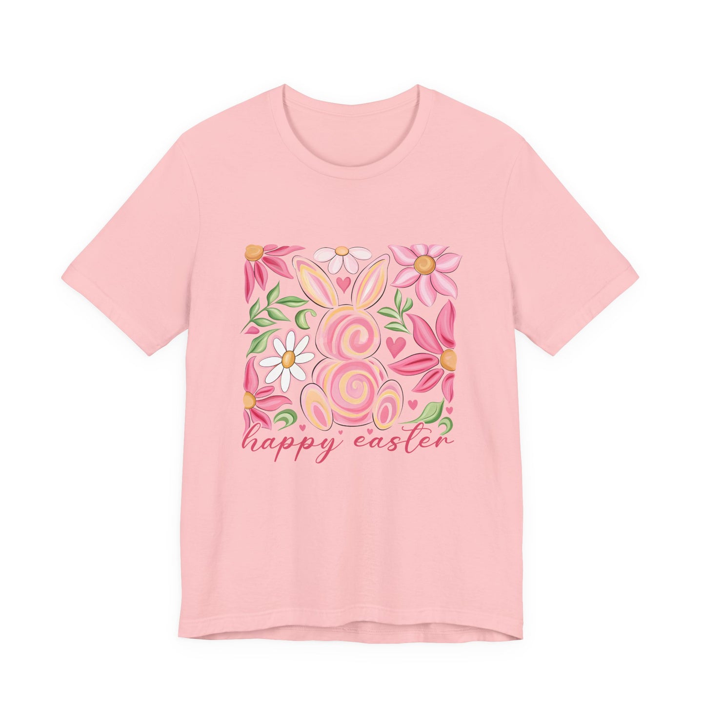 Easter Floral Bunny T-Shirt — "Happy Easter" Pastel Spring Tee