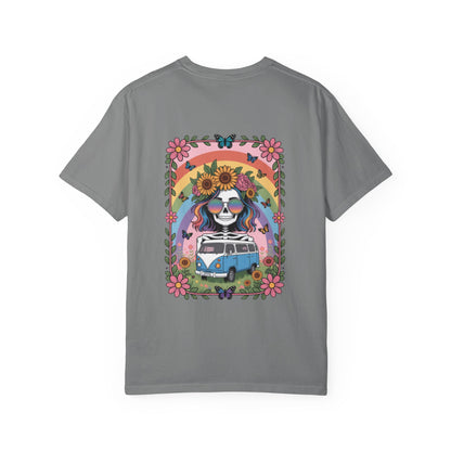 Day of the Dead VW Bus T-Shirt — Sugar Skull, Sunflower & Rainbow Hippie Tee