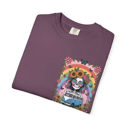 Day of the Dead VW Bus T-Shirt — Sugar Skull, Sunflower & Rainbow Hippie Tee
