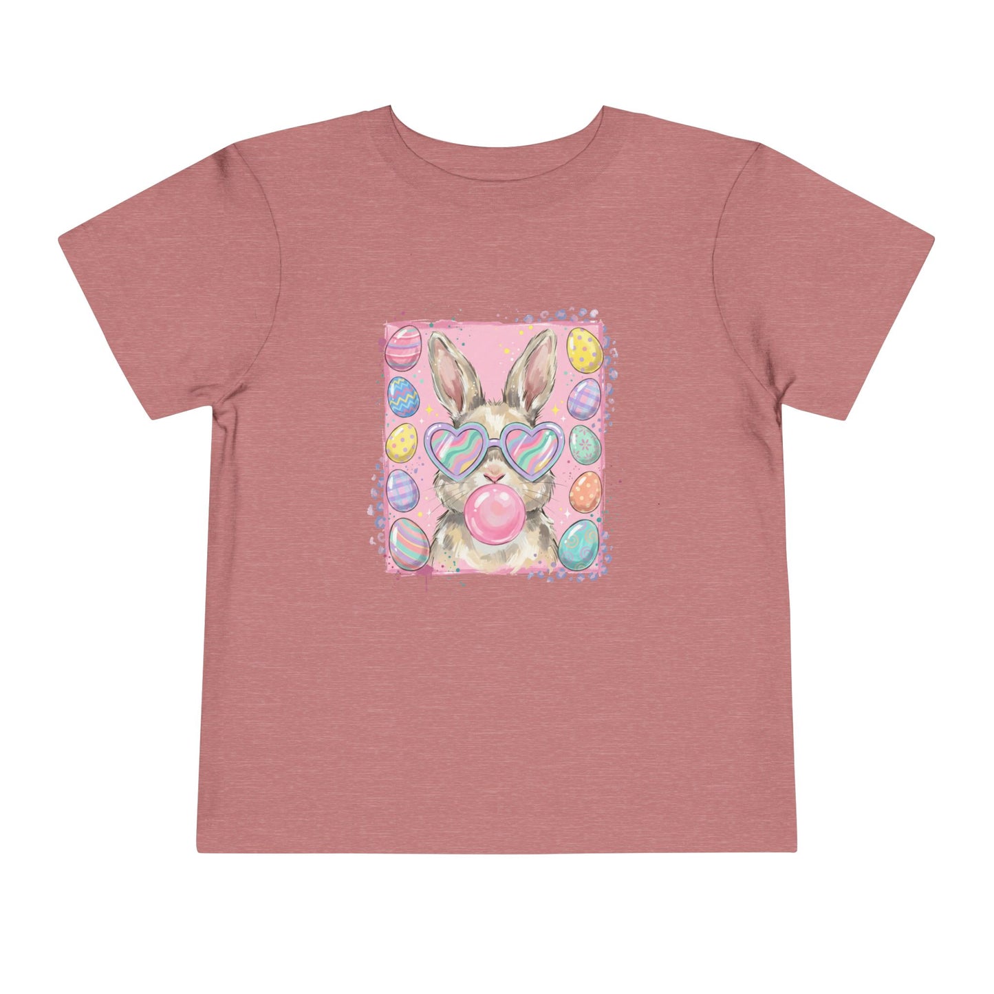 Toddler Tee — Pastel Bunny with Heart Sunglasses & Bubbles Cute Kids Shirt