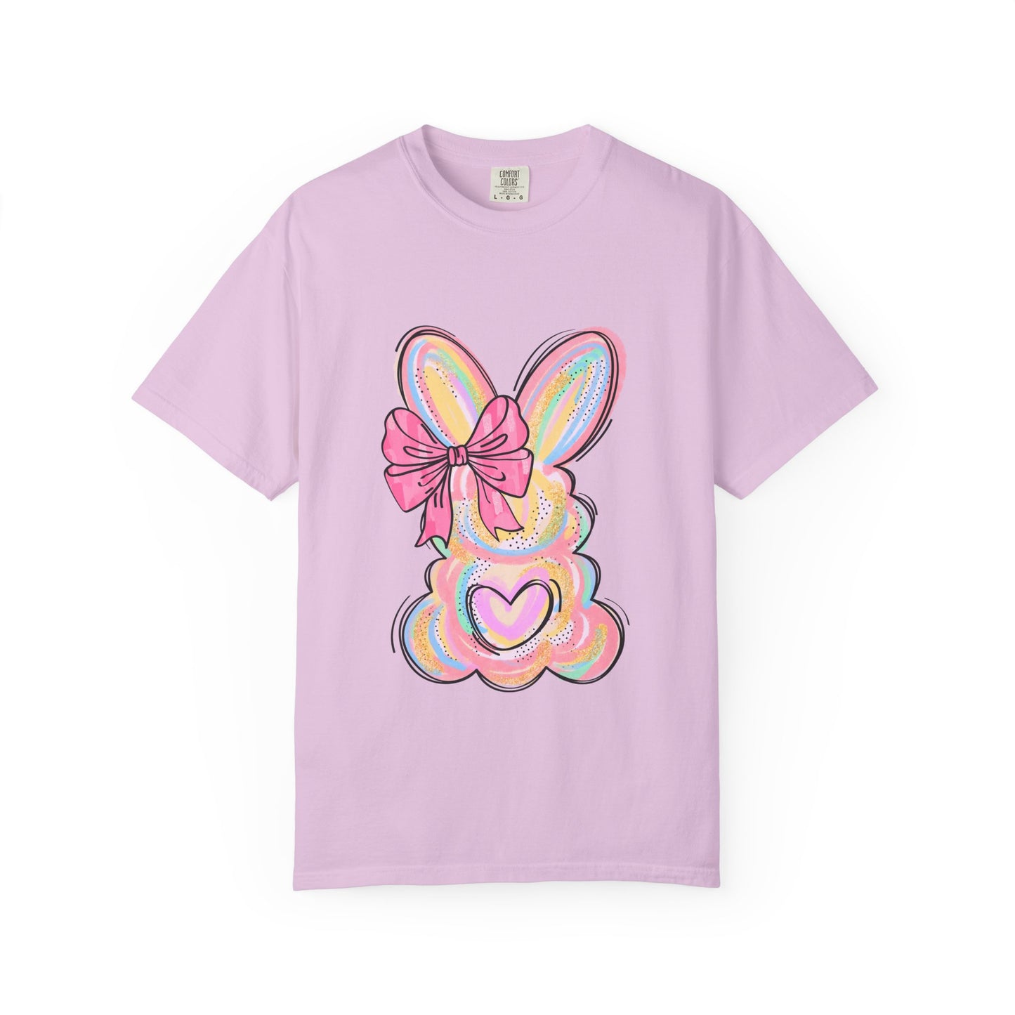 Easter Pastel Bunny T-Shirt — Cute Heart & Bow Graphic