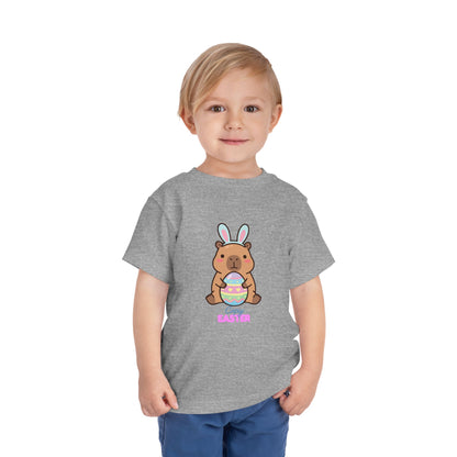 Toddler Tee — Cute Capybara Holding Easter Egg | "Happy Easter" Kids Shirt