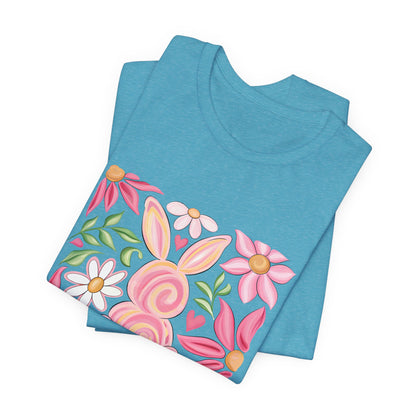 Easter Floral Bunny T-Shirt — "Happy Easter" Pastel Spring Tee