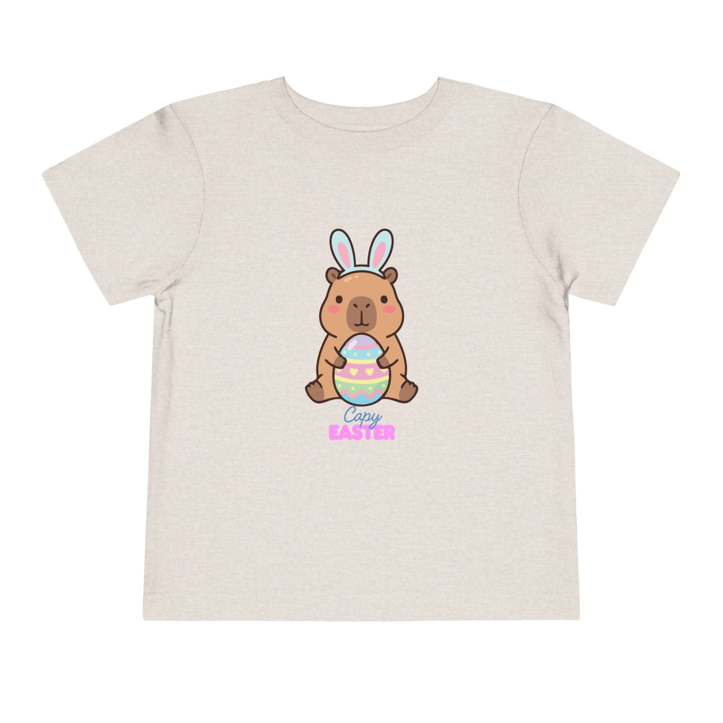 Toddler Tee — Cute Capybara Holding Easter Egg | "Happy Easter" Kids Shirt