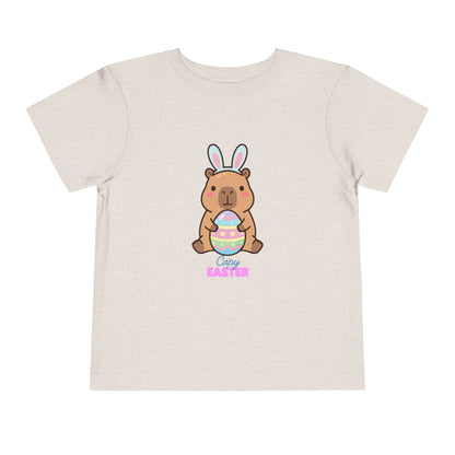 Toddler Tee — Cute Capybara Holding Easter Egg | "Happy Easter" Kids Shirt
