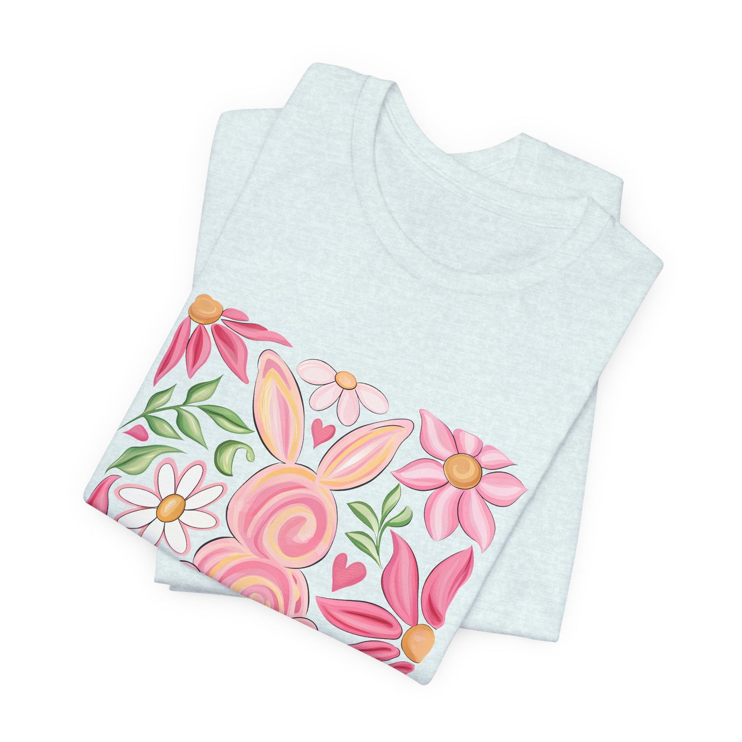 Easter Floral Bunny T-Shirt — "Happy Easter" Pastel Spring Tee