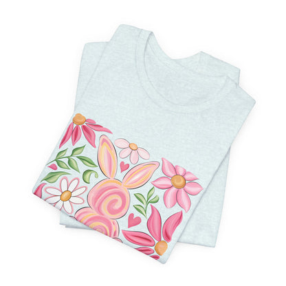 Easter Floral Bunny T-Shirt — "Happy Easter" Pastel Spring Tee