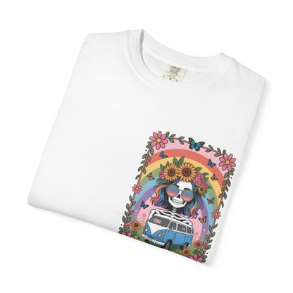Day of the Dead VW Bus T-Shirt — Sugar Skull, Sunflower & Rainbow Hippie Tee