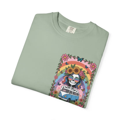 Day of the Dead VW Bus T-Shirt — Sugar Skull, Sunflower & Rainbow Hippie Tee