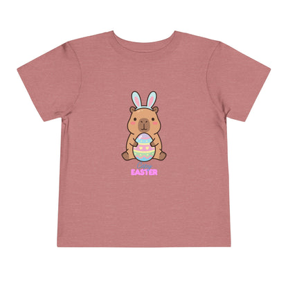 Toddler Tee — Cute Capybara Holding Easter Egg | "Happy Easter" Kids Shirt
